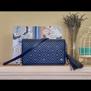 Tory Burch Fleming Flat Wallet Crossbody Bag- Royal Navy